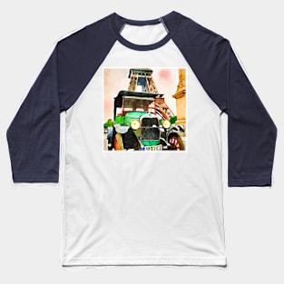 Antique Car with Eiffel Tower Baseball T-Shirt